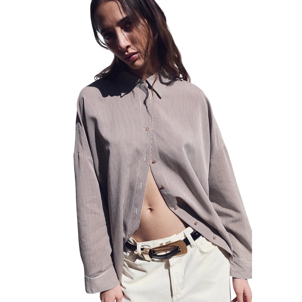 AGOLDE Women's Roux Shirt‎ In Jakarta Stripe Button Down Shirt Large $238